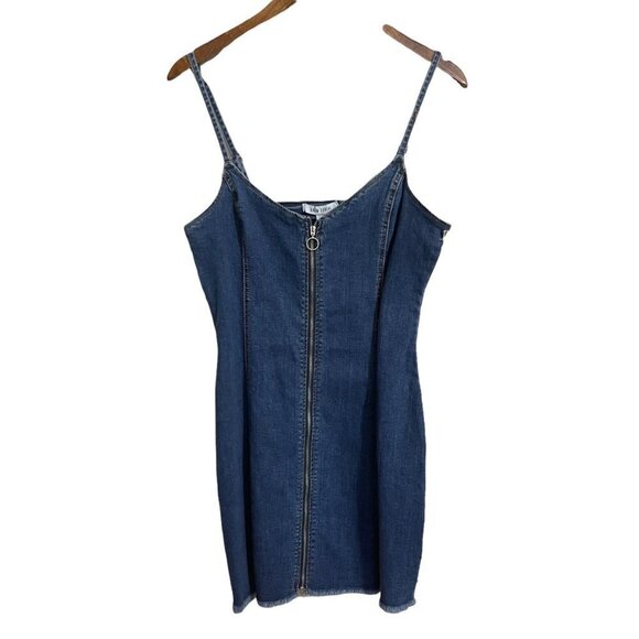 Adam Levine Women's Juniors NWT Y2K Full Zip O-Ring Y2K Denim Mini Dress Large - Picture 1 of 9
